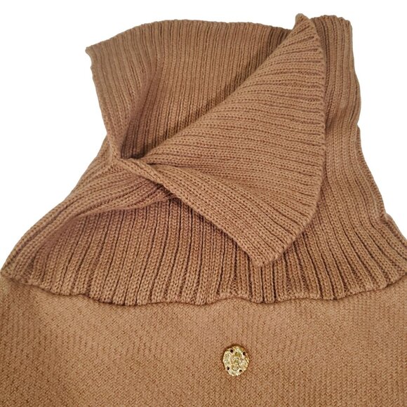Anne Klein Camel Woven Poncho With Turtleneck Fringe Detail women new one size - Picture 8 of 8